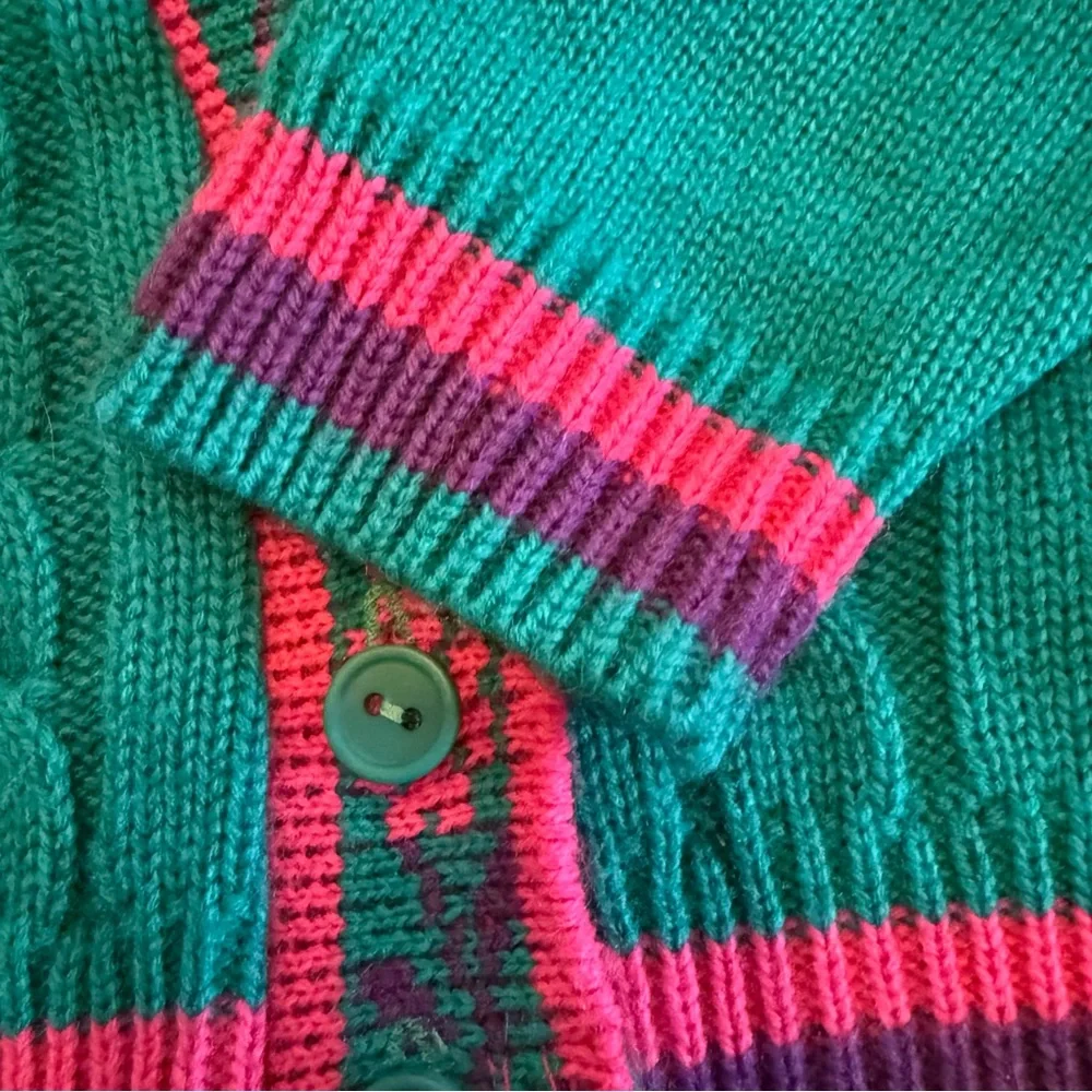 Vintage Carter’s Teal Purple Pink Girl Toddler Cardigan Sweater Size 18 Months